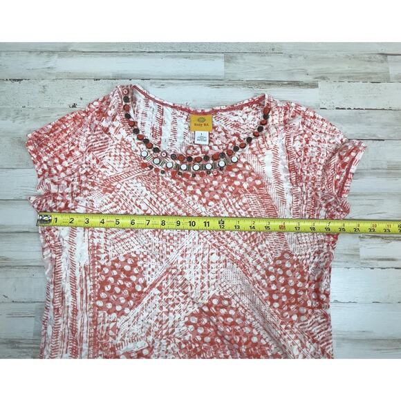 Ruby Rd Tank Lined Pullover Top Size L Orange and White Graphic Beaded Neckline - Picture 7 of 8